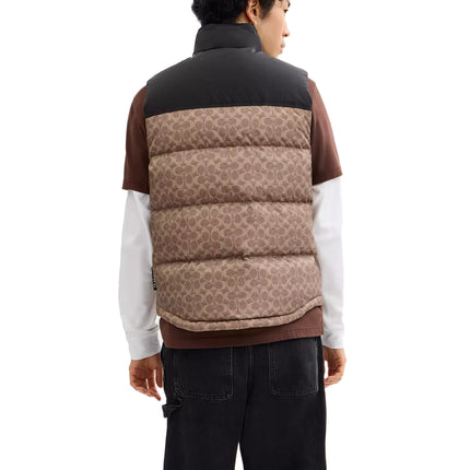 Coach Men's Signature Down Vest In Recycled Polyester Tan Signature