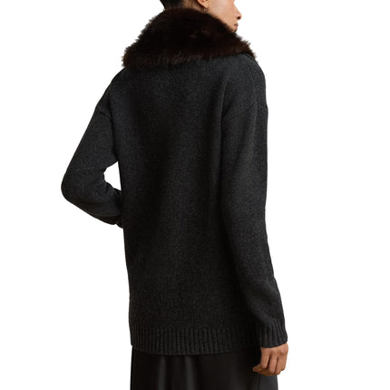 Polo Ralph Lauren Women's Faux-Fur-Trim Wool-Cashmere Cardigan Onyx Heather