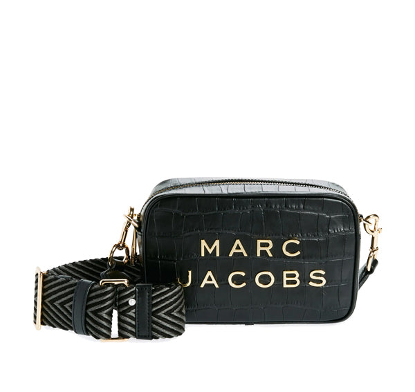 Marc Jacobs Women's Flash Leather Crossbody Bag Crocodile Embossed Black/Gold