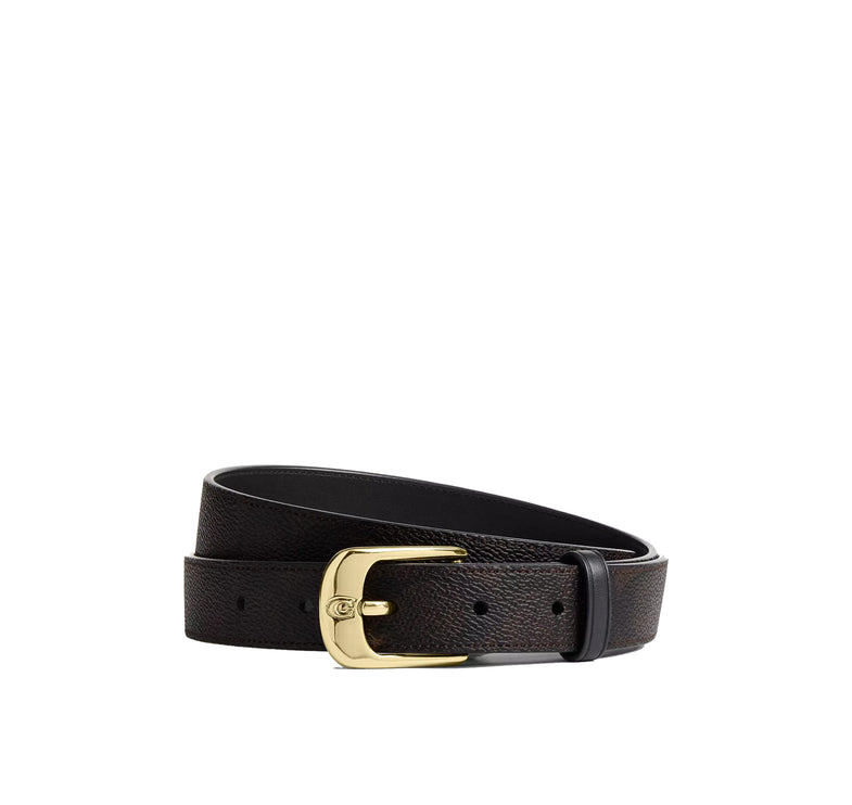 Coach Women's C Harness Buckle Belt, 25 Mm Gold/Walnut Black