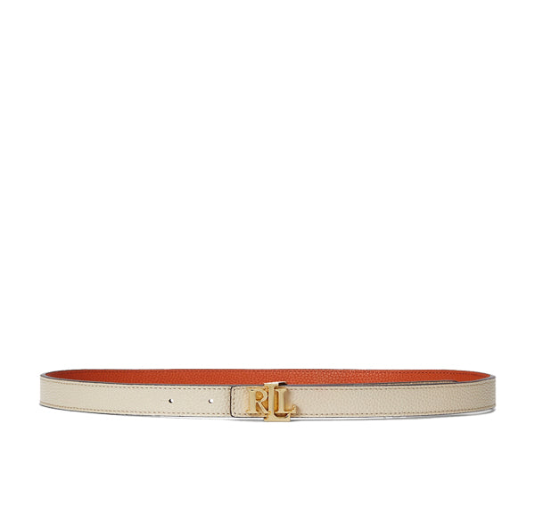 Polo Ralph Lauren Women's Logo Reversible Leather Skinny Belt Explorer Sand/Rust Orange