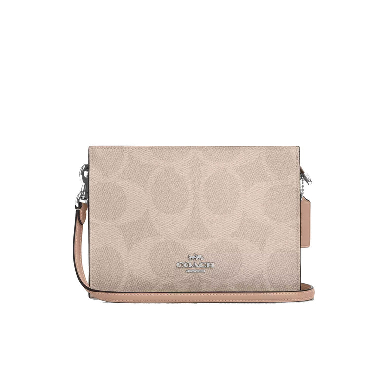 Coach Women's Slim Crossbody Bag In Signature Canvas Silver/Sand/Taupe