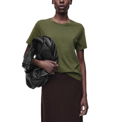 COS Women's Crew-Neck Cotton T-Shirt Dark Khaki