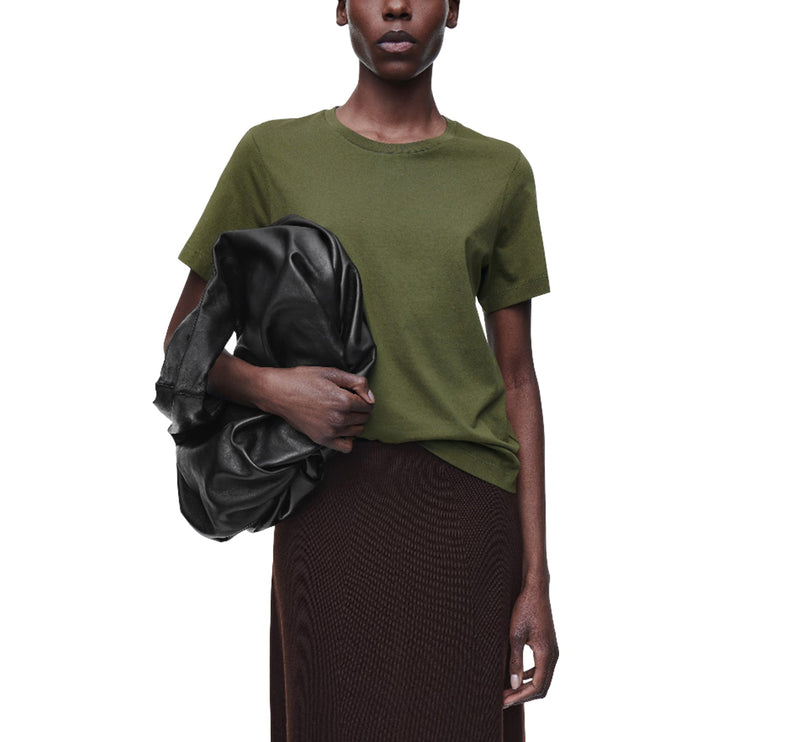 COS Women's Crew-Neck Cotton T-Shirt Dark Khaki