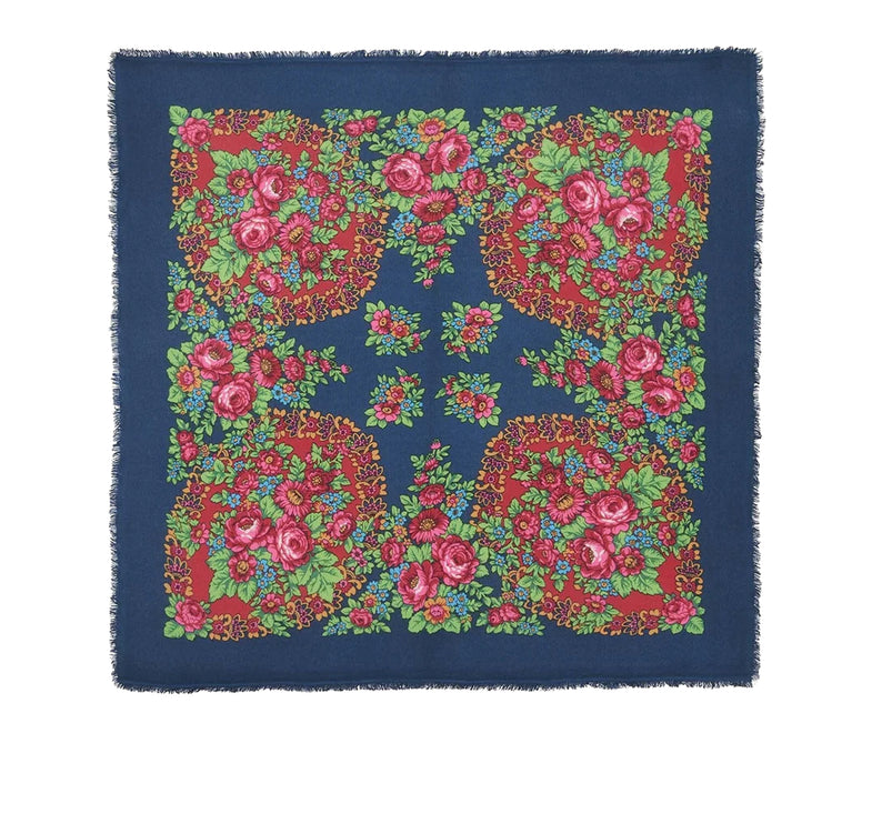 KUJTEN Women's Large Bandana Hachiko Flower Caviar Blue