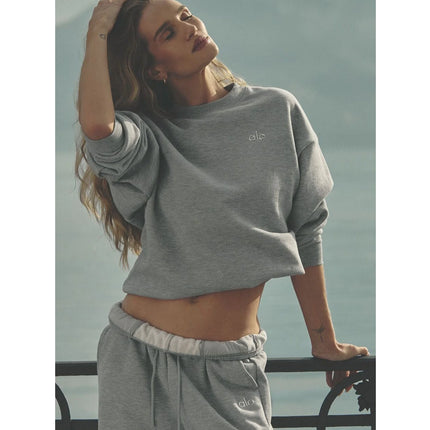 alo Women's Accolade Crew Neck Pullover Athletic Heather Grey