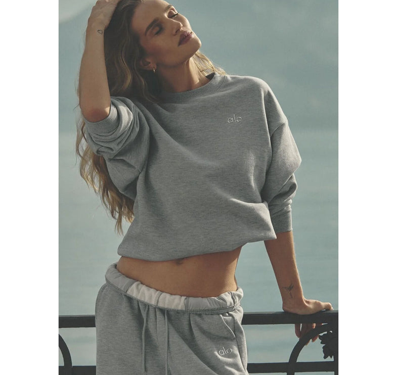 alo Women's Accolade Crew Neck Pullover Athletic Heather Grey