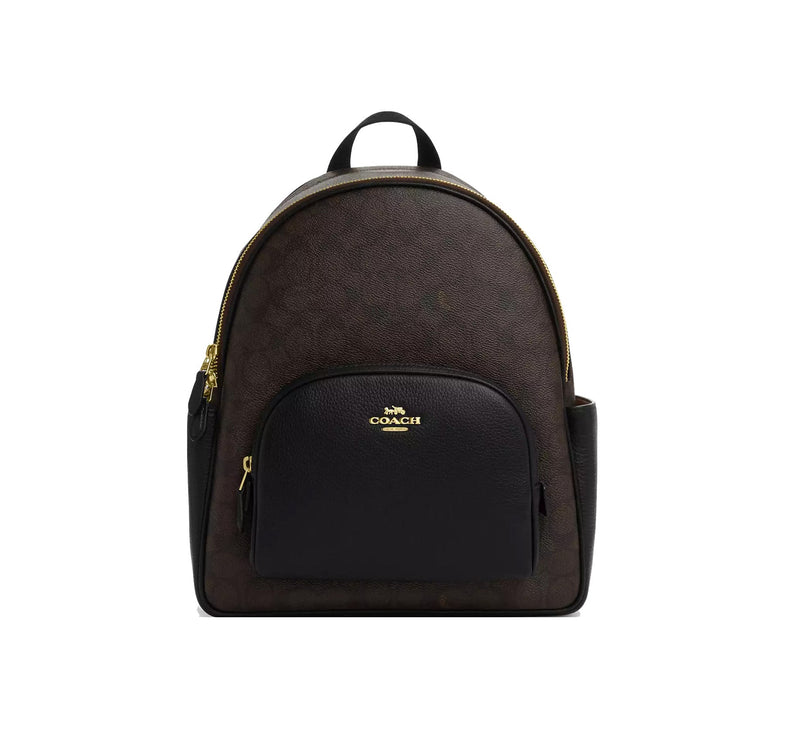 Coach Women's Court Backpack In Signature Canvas Gold/Walnut/Black