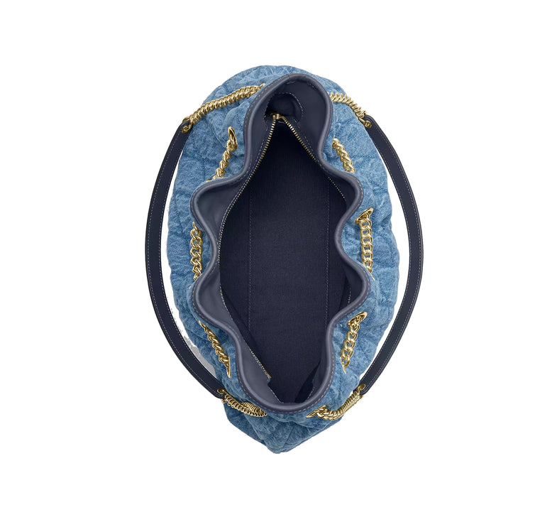 Coach Women's Evelyn Shoulder Bag In Regenerative Cotton With Quilting Gold/Indigo