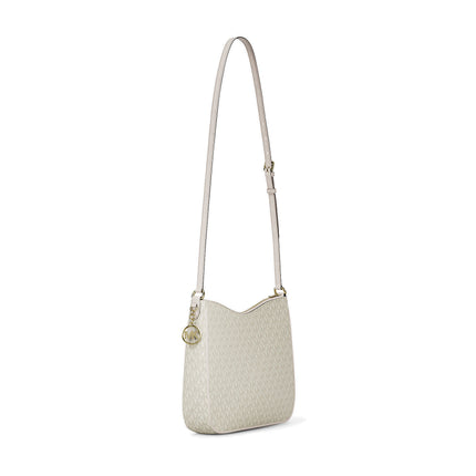 Michael Kors Women's Nayla Medium Signature Logo Messenger Bag Light Cream Multi