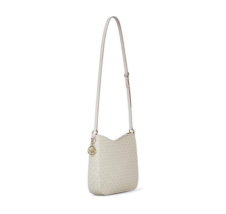 Michael Kors Women's Nayla Medium Signature Logo Messenger Bag Light Cream Multi