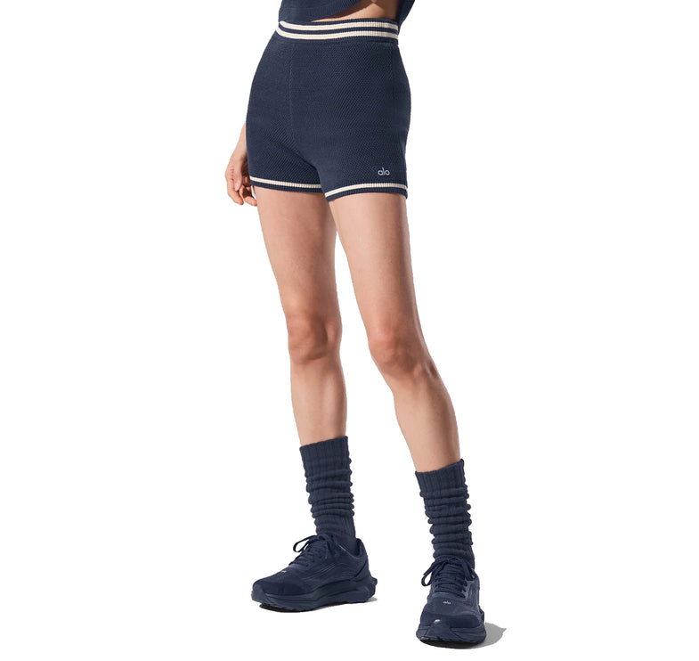 alo Women's Tennis Club Sweater Knit Hot Short Navy/Ivory