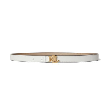Polo Ralph Lauren Women's Logo Reversible Leather Skinny Belt Birch Tan/White