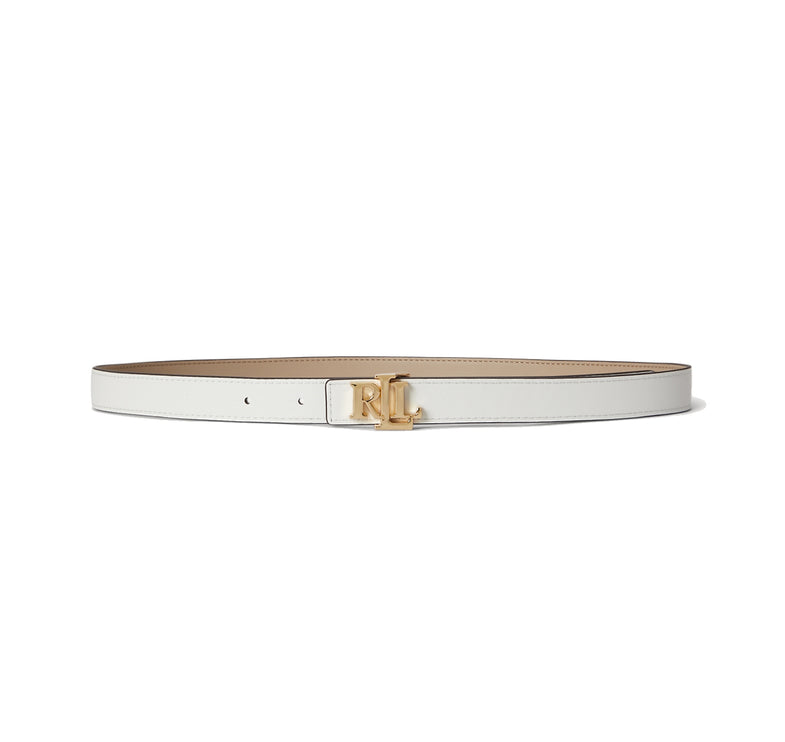 Polo Ralph Lauren Women's Logo Reversible Leather Skinny Belt Birch Tan/White