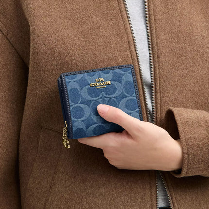 Coach Women's Snap Wallet In Signature Denim Gold/Indigo
