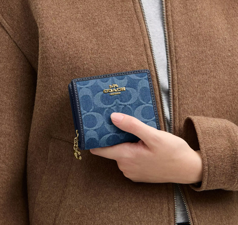 Coach Women's Snap Wallet In Signature Denim Gold/Indigo