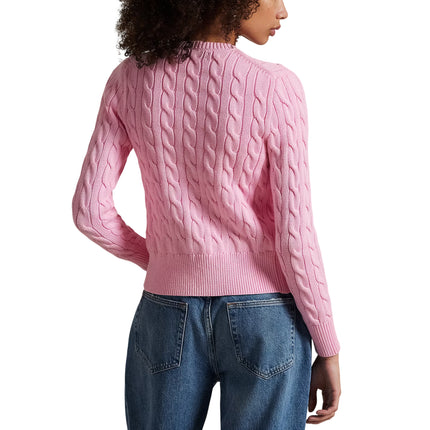 Polo Ralph Lauren Women's Cable-Knit Cotton Crewneck Cardigan Carmel Pink