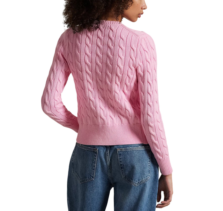 Polo Ralph Lauren Women's Cable-Knit Cotton Crewneck Cardigan Carmel Pink