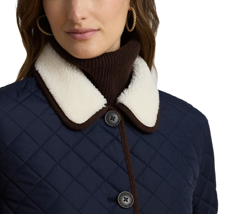 Polo Ralph Lauren Women's Faux-Shearling-Trim Quilted Jacket Dark Navy
