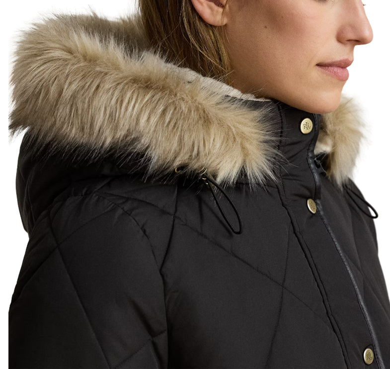 Polo Ralph Lauren Women's Faux-Fur-Trim Hooded Quilted Coat Black