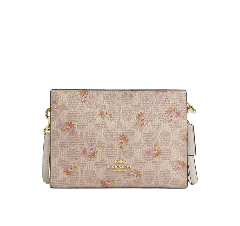 Coach Women's Slim Crossbody Bag In Signature Canvas With Floral Print Gold/Sand Multi