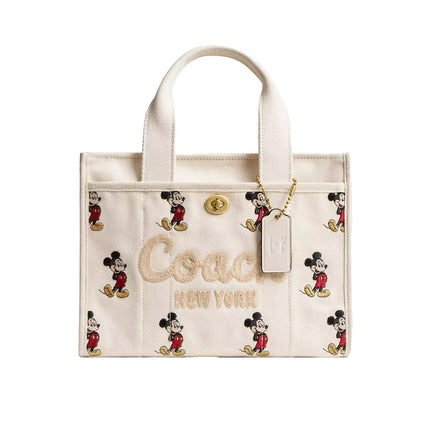 Coach Women's Disney X Coach Cargo Tote Bag 26 With Mickey Mouse In Regenerative Cotton Canvas Brass/Ivory Multi