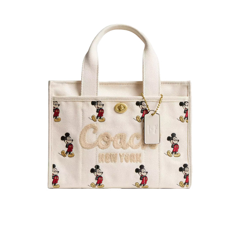 Coach Women's Disney X Coach Cargo Tote Bag 26 With Mickey Mouse In Regenerative Cotton Canvas Brass/Ivory Multi