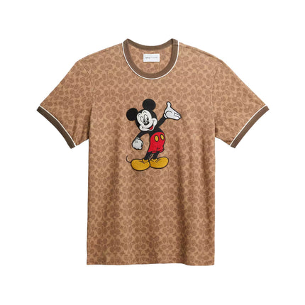 Coach Unisex Disney X Coach Signature Mickey Mouse T Shirt Tan Signature