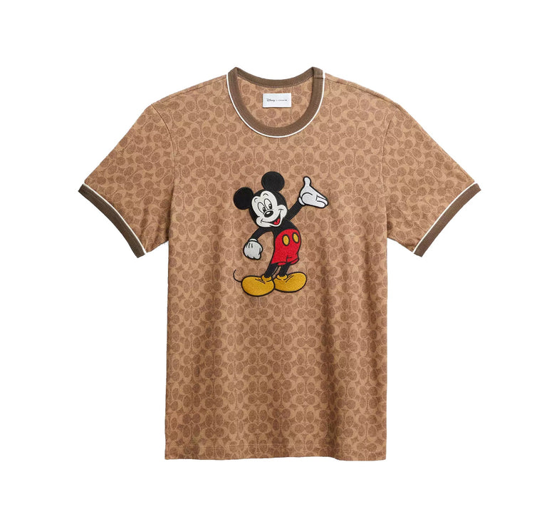 Coach Unisex Disney X Coach Signature Mickey Mouse T Shirt Tan Signature