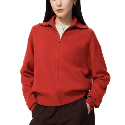Uniqlo Unisex Smooth Cotton Full Zip Cardigan 16 Red