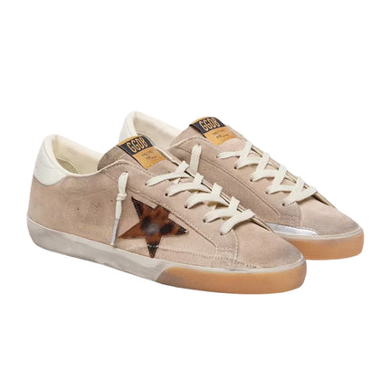 Golden Goose Women's Super-Star Star in Beige Suede with Leopard Print Star