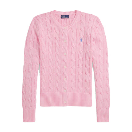 Polo Ralph Lauren Women's Cable-Knit Cotton Crewneck Cardigan Carmel Pink