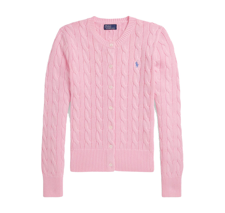 Polo Ralph Lauren Women's Cable-Knit Cotton Crewneck Cardigan Carmel Pink