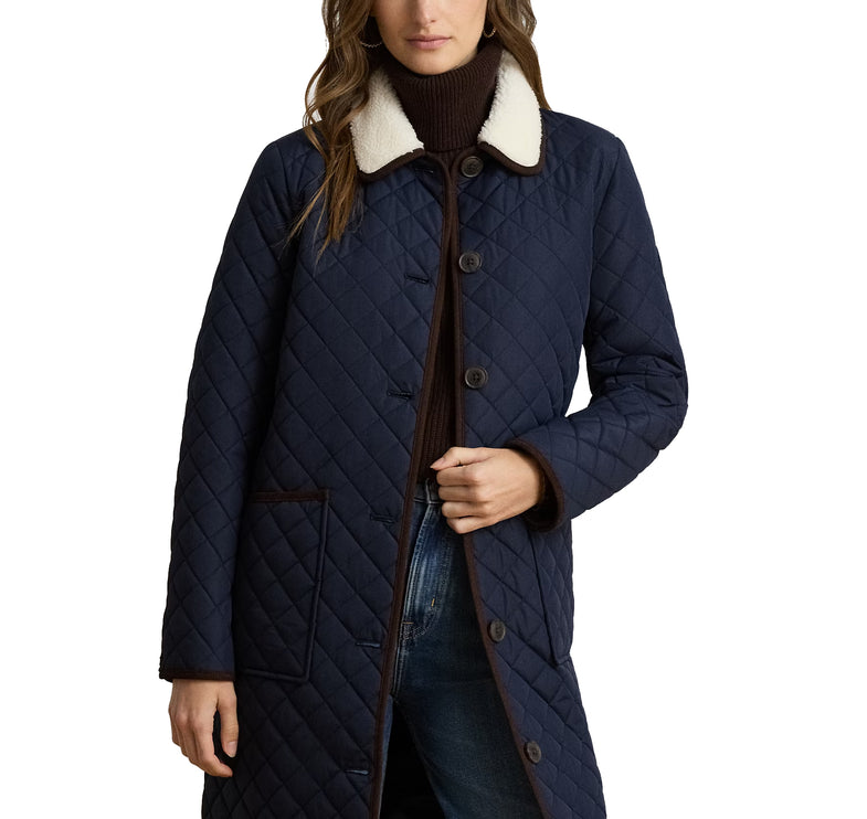 Polo Ralph Lauren Women's Faux-Shearling-Trim Quilted Jacket Dark Navy