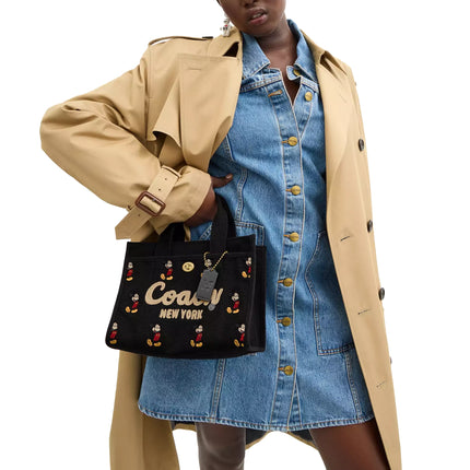 Coach Women's Disney X Coach Cargo Tote Bag 26 With Mickey Mouse In Regenerative Cotton Canvas Brass/Black Multi