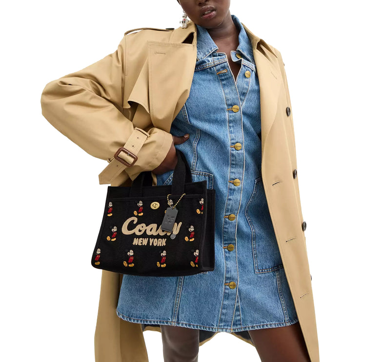 Coach Women's Disney X Coach Cargo Tote Bag 26 With Mickey Mouse In Regenerative Cotton Canvas Brass/Black Multi