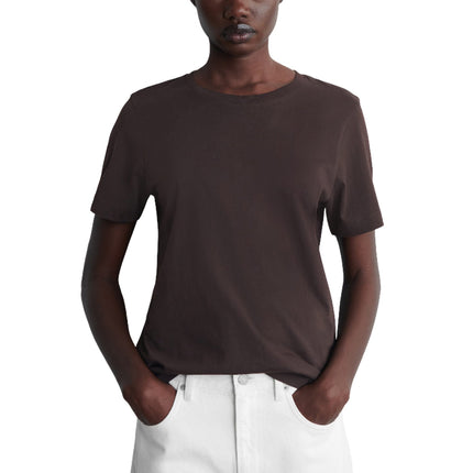 COS Women's Crew-Neck Cotton T-Shirt Dark Brown