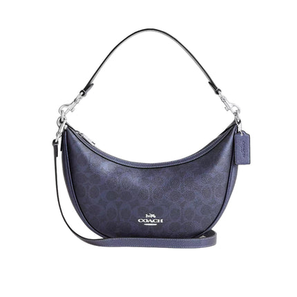 Coach Women's Aria Shoulder Bag In Signature Canvas Silver/Blue/Navy