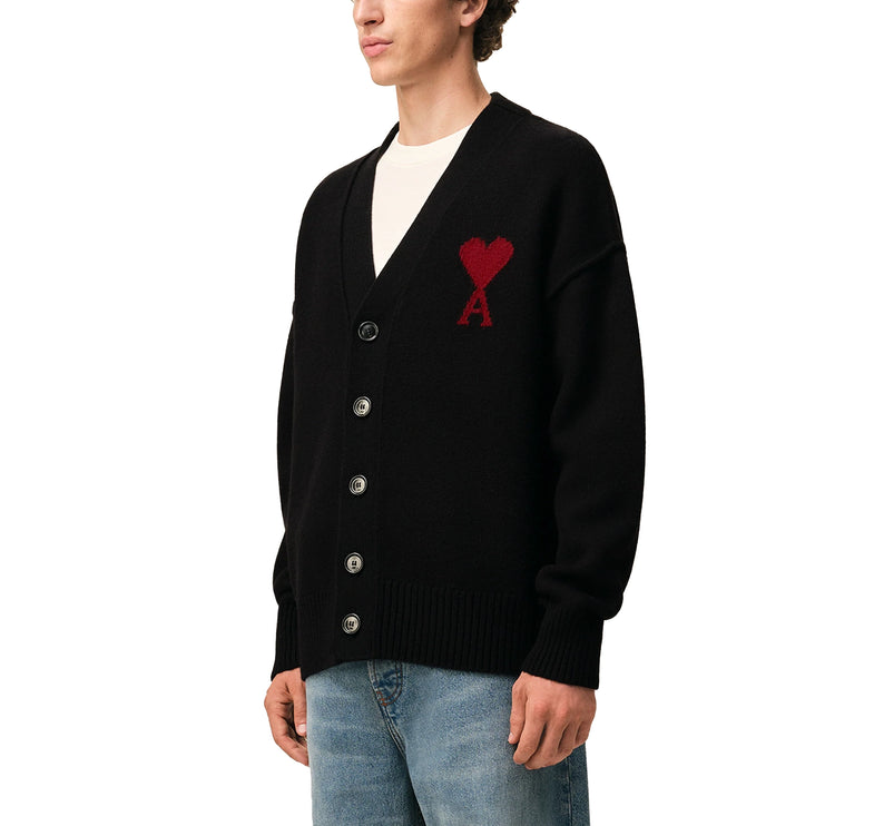 AMI Alexandre Mattiussi Unisex Ami de Coeur Wool Cardigan Black