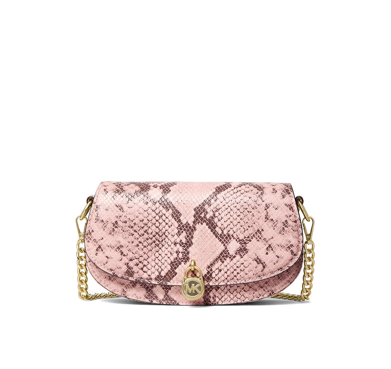 Michael Kors Women's Mila Small Snake Embossed Crossbody Bag Powder Blush