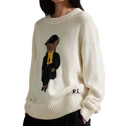 Polo Ralph Lauren Women's Polo Bear Cotton Crewneck Sweater Clubhouse Cream Multi