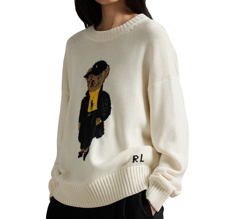 Polo Ralph Lauren Women's Polo Bear Cotton Crewneck Sweater Clubhouse Cream Multi