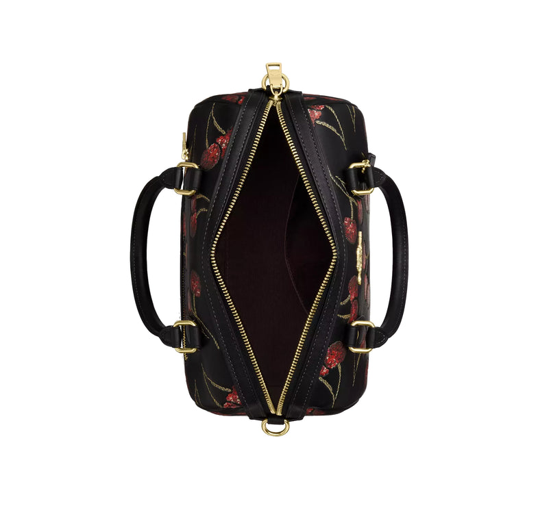 Coach Women's Rowan Satchel Bag With Cherry Print Gold/Black Multi