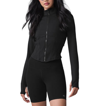 alo Women's Airbrush Corset Full Zip Jacket Black