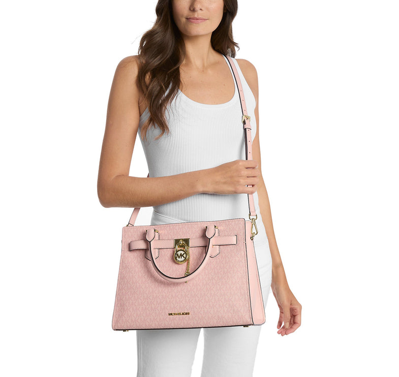 Michael Kors Women's Hamilton Medium Signature Logo Satchel Powder Blush