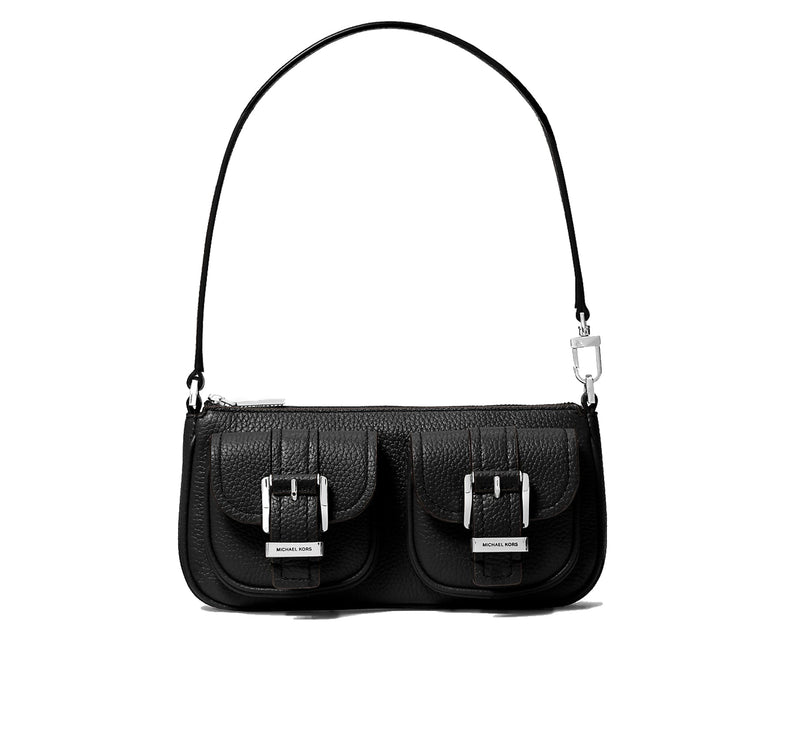 Michael Kors Women's Zoe Small Pebbled Leather Pochette Bag Black/Silver