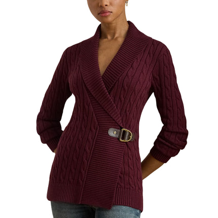 Polo Ralph Lauren Women's Buckle-Trim Cotton Sweater Dark Garnet