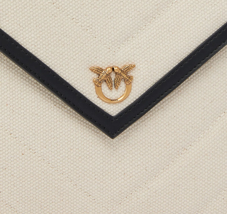 Pinko Women's Canvas Handbag With Printed Leather Trim Black