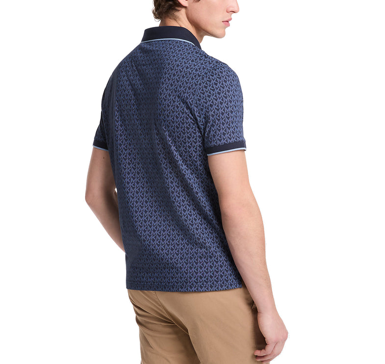 Michael Kors Men's Greenwich Signature Logo Print Cotton Polo Shirt Midnight