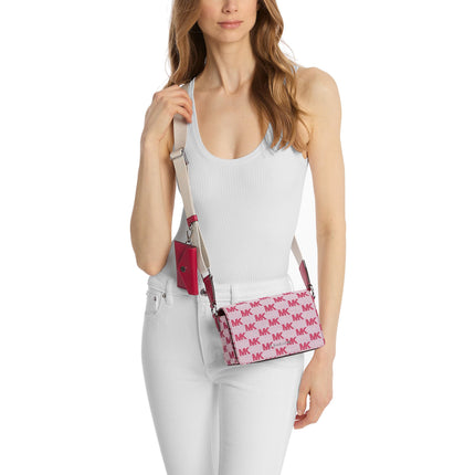 Michael Kors Women's Vincent Small Logo Jacquard Crossbody Bag with Card Case Dark Raspberry